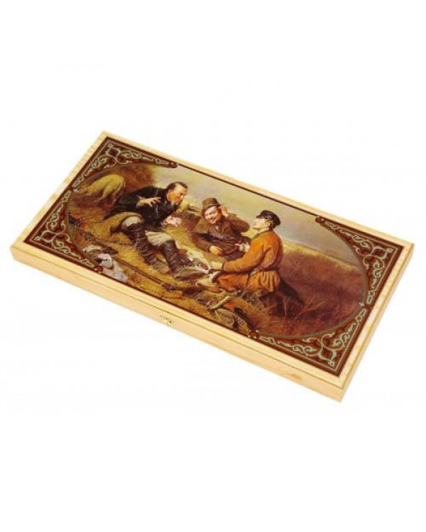 Нарды+Шашки  "Походные - Охотники на привале" малые (40х20х4 см) дерево